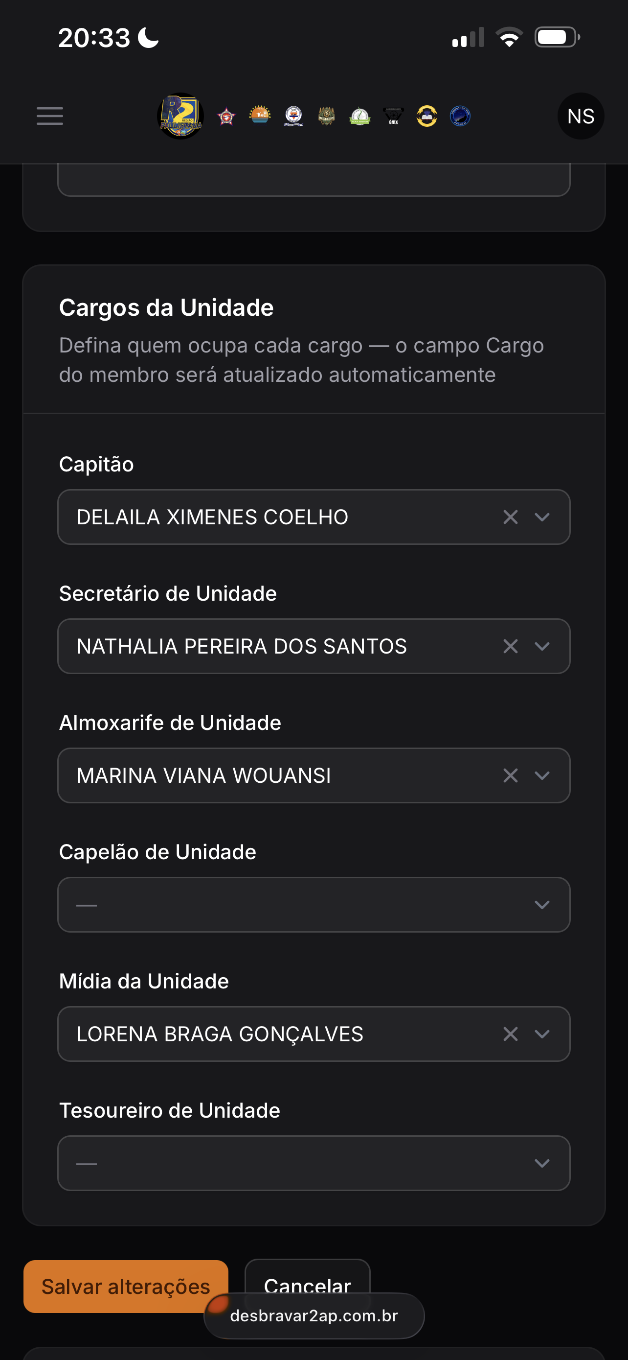 Evidência Almoxarife preenchido